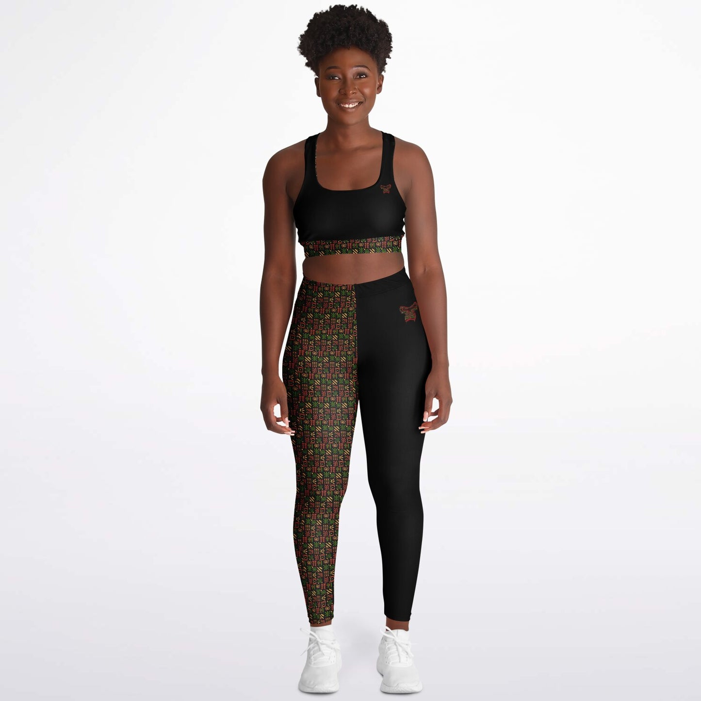 Padded Sports Bra & Leggings - Black & Red African Print