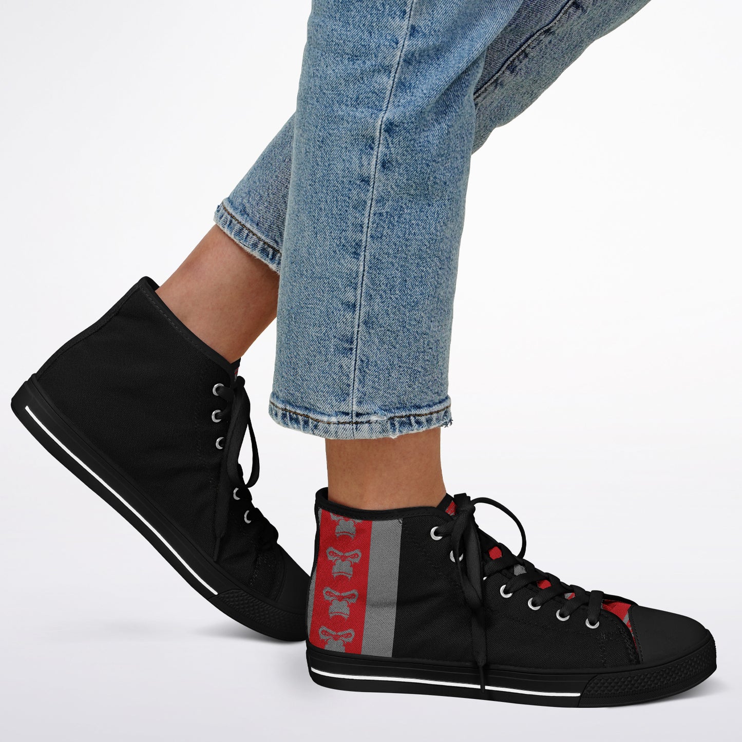 High Top Shoes - Black on Black - Grey & Red