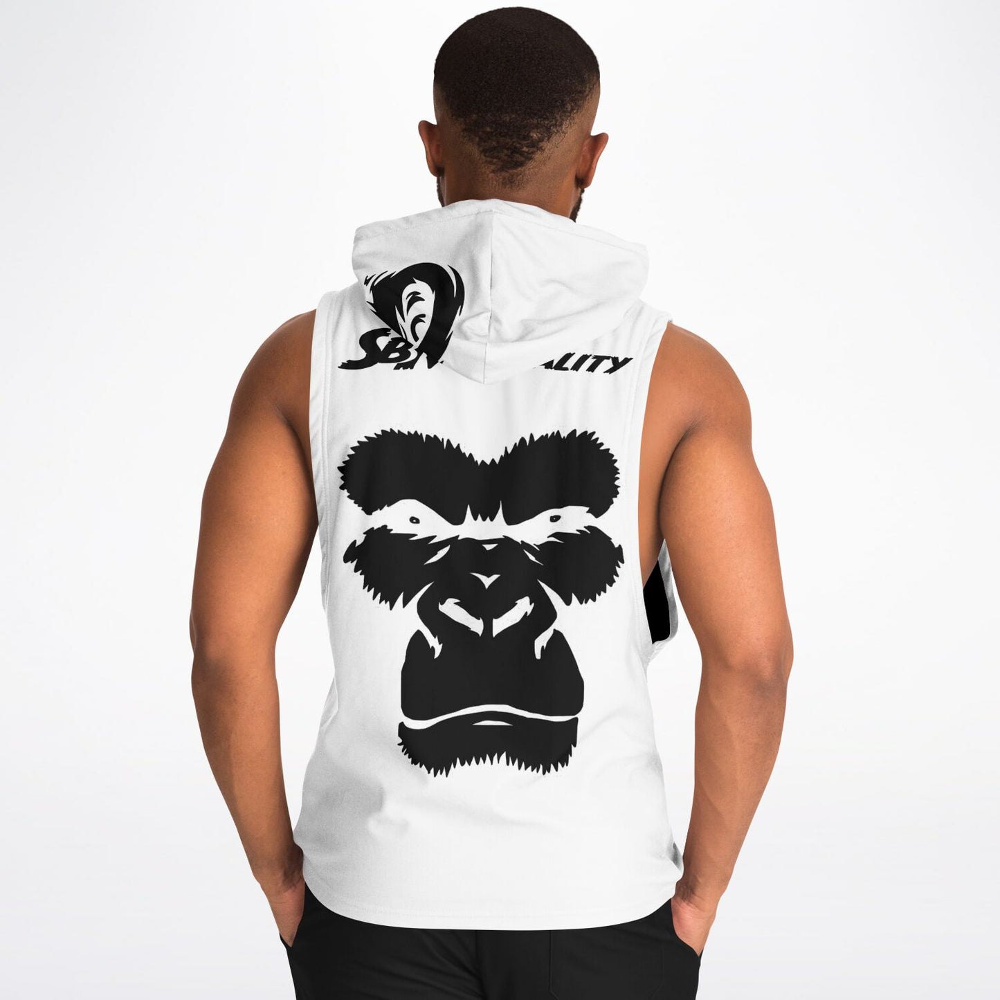 SB Mentality Fashion Drop Armhole Hoodie - White & Charcoal Black