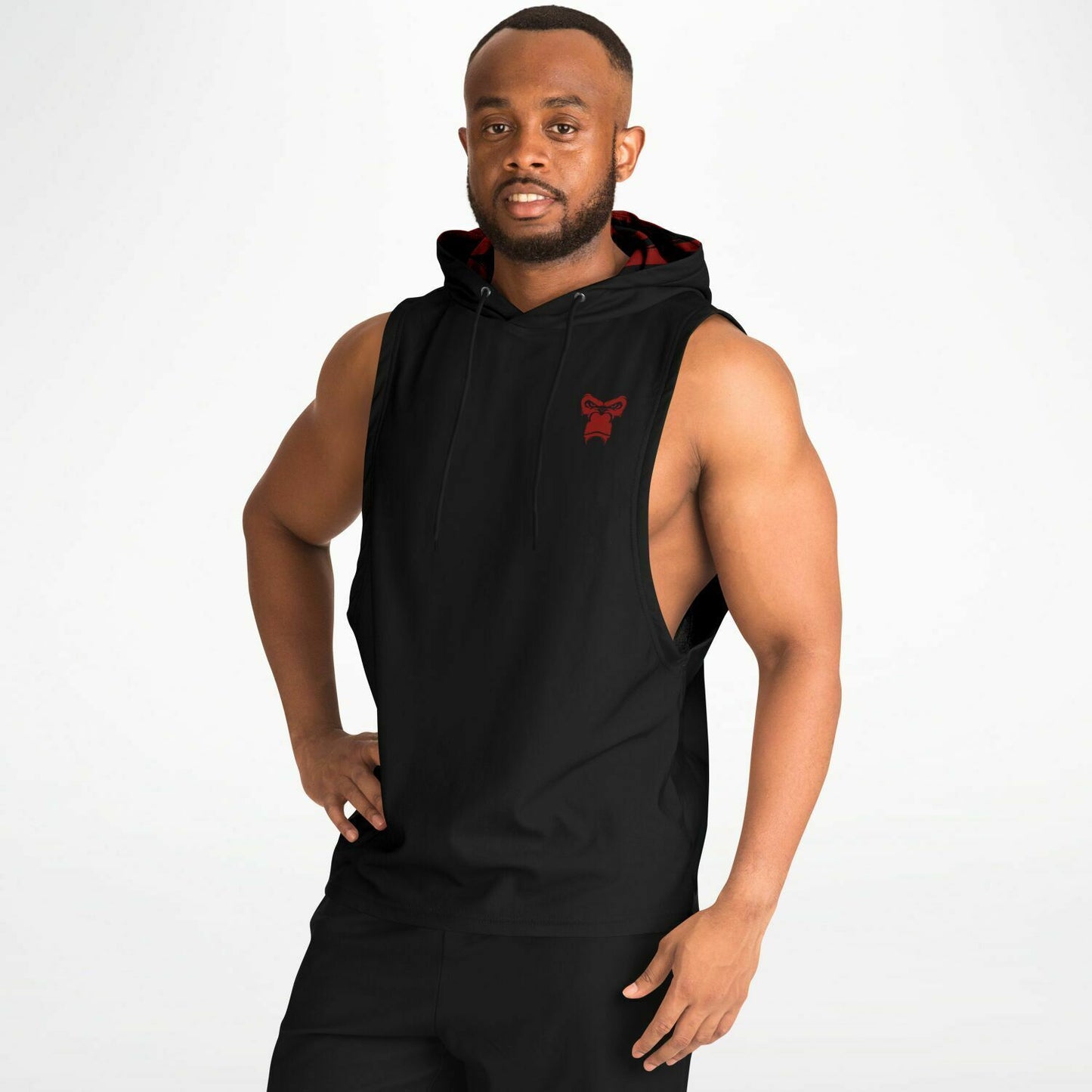 SB Mentality Fashion Drop Armhole Hoodie - Black & Dark Red