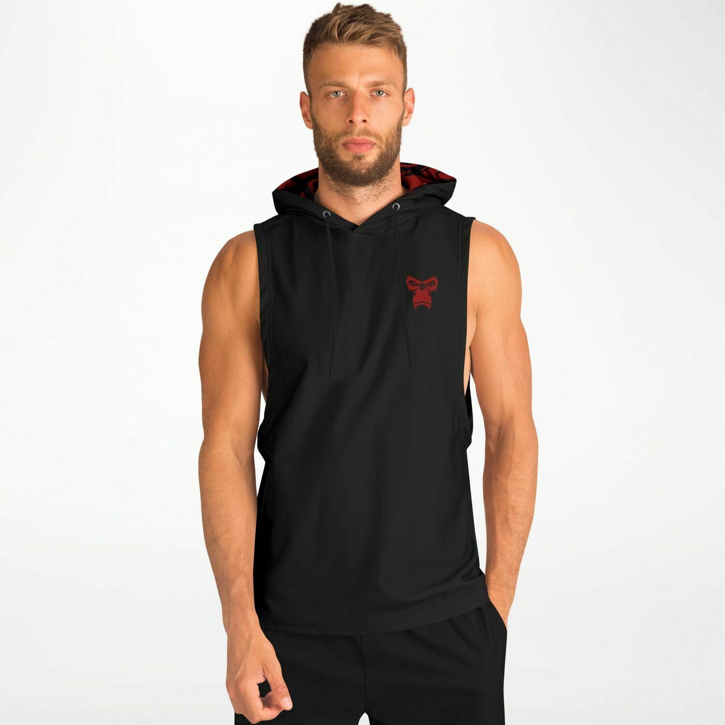 SB Mentality Fashion Drop Armhole Hoodie - Black & Dark Red