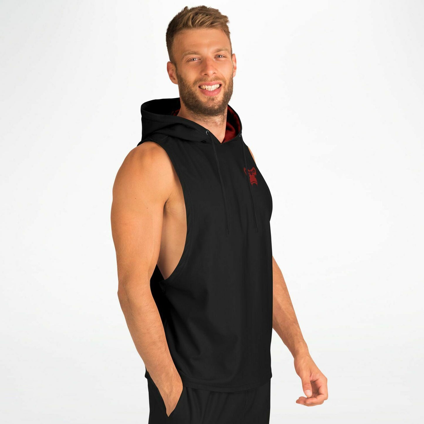 SB Mentality Fashion Drop Armhole Hoodie - Black & Dark Red