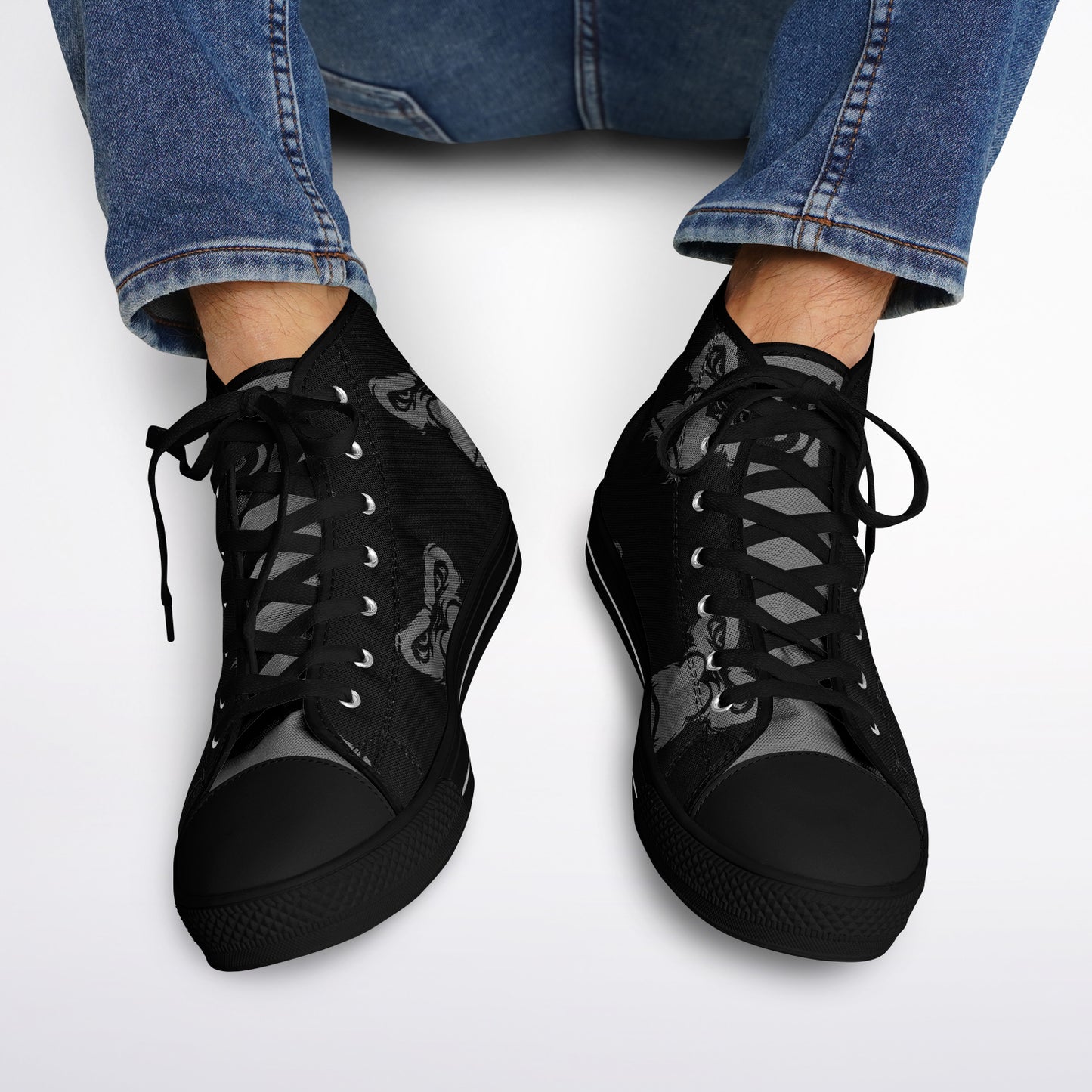High Top Shoes - Black on Black - Grey